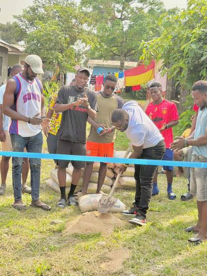 Laying the cornerstone at the construction site
