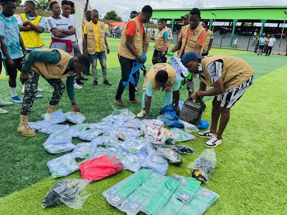 Sorting sports kit for distribution at the tournament